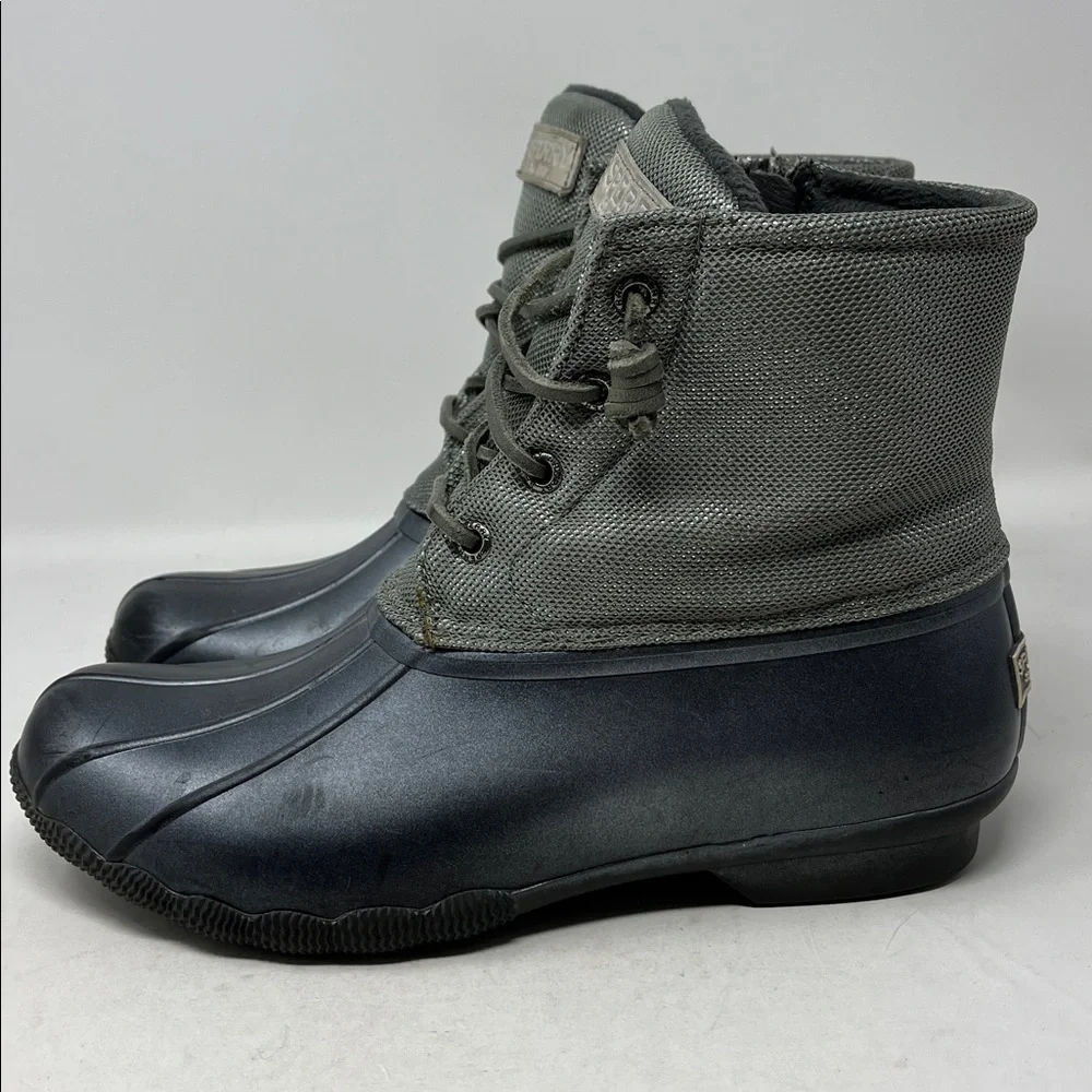 SPERRY Saltwater Silver Puff Nylon Quilted Waterproof Duck Boot Pewter Sz 8